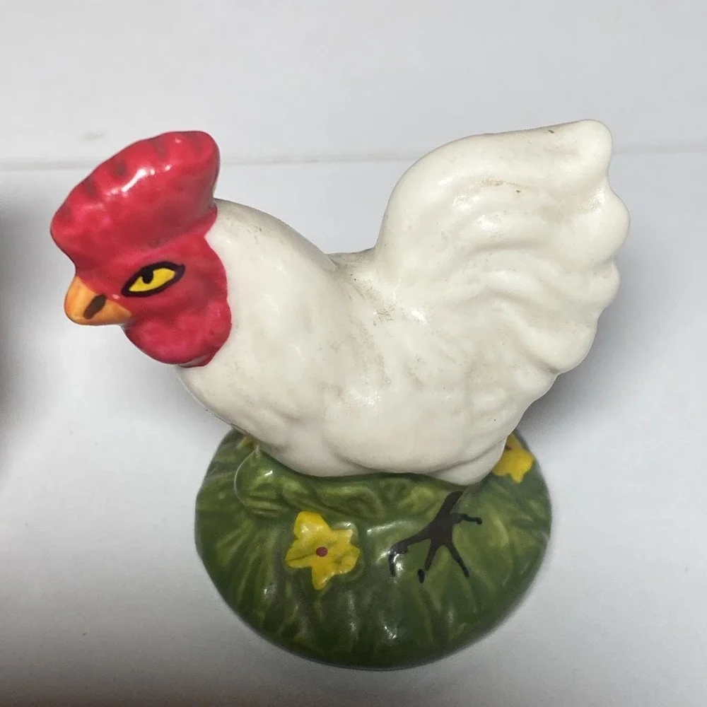 3 Beautiful Porcelain Hen-Rooster Figurines (One Is A Trinket Box)